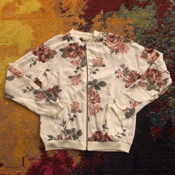 White Floral Bomber Jacket - Picture 1 of 5